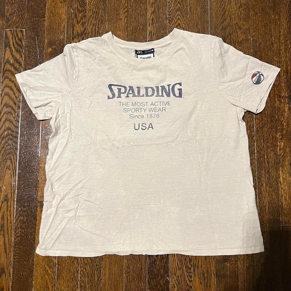 Zara x Spalding Usa Cream Graphic T-Shirt - Picture 1 of 5